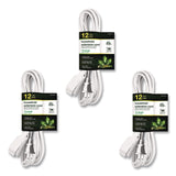 GoGreen Power Household Extension Cord, 12 ft, 13 A, White, 3/Pack (GGPGG247123) Each
