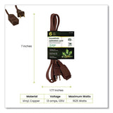 GoGreen Power Household Extension Cord, 6 ft, 13 A, Brown, 10/Pack (GGPGG2480610) Each