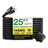 GoGreen Power 14 AWG Outdoor Extension Cord, 25 ft, 15 A, Black (GGPGG13825BK) Each