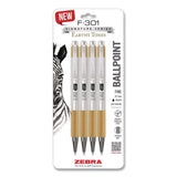 Zebra® F-301 Signature Series Earthy Tones Ballpoint Pen, Retractable, Fine 0.7 mm, Black Ink, Sandstone Barrel, 4/Pack (ZEB27254) Pack of 4