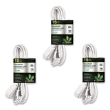 GoGreen Power Household Extension Cord, 15 ft, 13 A, White, 3/Pack (GGPGG247153) Pack of 3