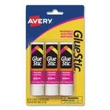 Avery® Permanent Glue Stic, 0.26 oz, Applies White, Dries Clear, 3/Pack (AVE00166PK) Pack of 3