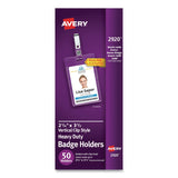 Avery® Heavy-Duty Badge Holders, Vertical, 2.25 x 3.5 Holder, Clear, 50/Box (AVE2920) Box of 50