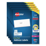 Avery® Easy Peel White Address Labels with Sure Feed Technology, Laser, 1 x 2.63, 30/Sheet, 100 Sheets/Pack, 5 Packs/Carton (AVE5160CT) Case of 15000