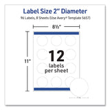 Avery® Waterproof Round Labels with Sure Feed Technology, Laser/Pigment-Based Inkjet, 2" dia, Matte White, 12/Sheet, 8 Sheets/Pack (AVE05657) Pack of 96