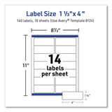 Avery® Matte Clear Address Labels with Sure Feed Technology, Inkjet/Laser, 1.33 x 4, 14/Sheet, 10 Sheets/Pack (AVE08124) Pack of 140