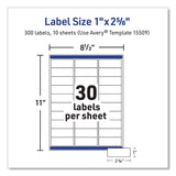 Avery® Waterproof Film Address Labels with Sure Feed Technology. Laser, 1 x 2.63, White, 30/Sheet, 10 Sheets/Pack (AVE15509) Pack of 300