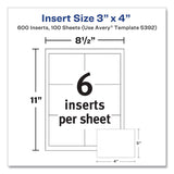 Avery® Name Badge Insert Refills, Horizontal, 3 x 4, White, 600/Pack (AVE35392) Pack of 600