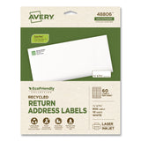 Avery® EcoFriendly Recycled Return Address Labels, Inkjet/Laser, 0.66 x 1.75, White, 60/Sheet, 10 Sheets/Pack (AVE48806) Pack of 600