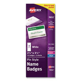 Avery® Pin-Style Badge Holder with Laser/Inkjet Insert, Top Load, 3.5 x 2.25, White, 24/Pack (AVE74652PK) Pack of 24
