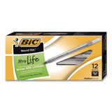 BIC® Round Stic Grip Xtra Comfort Ballpoint Pen, Easy-Glide System, Stick, Medium 1.2 mm, Black Ink, Silver-Gray Barrel, Dozen (BICGSMG11BKCT) Each