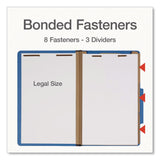 Pendaflex® Heavy-Duty Pressboard Classification Folder, 2/5-Cut Tab: Right, Expands 3", 3 Dividers, 8 Fasteners, Legal Size, Blue, 10/BX (PFX1006944) Box of 10