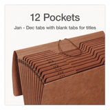 Pendaflex® Heavy-Duty Expanding File Monthly Index, 5.25" Expansion, 12 Sections, Elastic Band Closure, 1/3-Cut Tabs, Legal Size, Brown (PFX1006977) Each