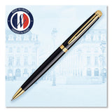 Waterman Hemisphere Ballpoint Pen, Retractable, Medium 1 mm, Blue Ink, Black Lacquered/23-Karat Gold Barrel (WATS0920670) Each