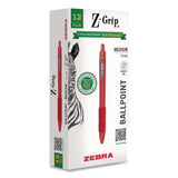 Zebra® Z-Grip Recycled Retractable Ballpoint Pen, Medium 1 mm, Red Ink, Red Barrel, Dozen (ZEB20630) 1 Dozen
