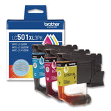 Brother LC501XL3PKS High-Yield Ink, 500 Page-Yield, Cyan/Magenta/Yellow, 3/Pack (BRTLC501XL3PKS) Pack of 3