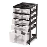 IRIS Five-Drawer Rolling Cart with Organizer Top, Plastic, 12.13 x 14.38 x 26.38, Clear/Black (IRS270015116865) Each