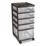 IRIS Five-Drawer Rolling Cart with Organizer Top, Plastic, 12.13 x 14.38 x 26.38, Clear/Black (IRS270015116865) Each