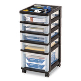 IRIS Five-Drawer Rolling Cart with Organizer Top, Plastic, 12.13 x 14.38 x 26.38, Clear/Black (IRS270015116865) Each