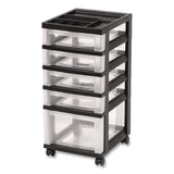 IRIS Five-Drawer Rolling Cart with Organizer Top, Plastic, 12.13 x 14.38 x 26.38, Clear/Black (IRS270015116865) Each