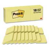 Post-it® Notes Original Pads in Canary Yellow, Note Ruled, 3" x 3", 100 Sheets/Pad, 18 Pads/Pack (MMM654144YW) Pack of 18