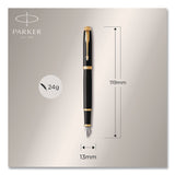 Parker® IM Fountain Pen with Gift Box, Medium Fountain Nib, Blue Ink, Black Lacquer/Gold Barrel (PAR1931645) Each