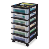 IRIS Six-Drawer Durable Storage Cart, Plastic, 15 lb Capacity, 12.13 x 14.38 x 26.38, Clear/Black (IRS270013116862) Each