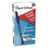 Paper Mate® Eraser Mate Ballpoint Pen, Stick, Medium 1 mm, Blue Ink, Blue Barrel, Dozen (PAP3910158) 1 Dozen