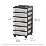 IRIS Six-Drawer Durable Storage Cart, Plastic, 15 lb Capacity, 12.13 x 14.38 x 26.38, Clear/Black (IRS270013116862) Each