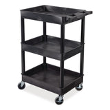 Luxor ENDURA Three-Shelf Utility Cart, Plastic, 300 lb Capacity, 26.5" x 18.5" x 39.25", Black (LXCSTC111B) Each