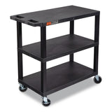 Luxor TUFFY XL Three-Shelf Multipurpose Utility Cart, Plastic, 300 lb Capacity, 35.25" x 18" x 34.5", Black (LXCEC222B) Each
