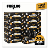 Furloo Commercial Grade Dog Waste Station Refill Bags, Open-Face, 8" x 13", Black, 200 Bags/Roll, 20/Carton (GCEFLO220) Case of 4000