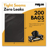 Furloo Commercial Grade Dog Waste Station Refill Bags, Open-Face, 8" x 13", Black, 200 Bags/Roll, 20/Carton (GCEFLO220) Case of 4000