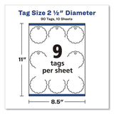 Avery® Printable Scallop Round Gift Tags, Inkjet/Laser Printers, 2.5" dia, White, 9/Sheet, 10 Sheets/Pack (AVE80511) Pack of 90