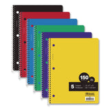 BAZIC® Products Spiral Notebooks, 5-Subject, Wide/Legal Rule, Randomly Assorted Color Cover, (150) 10.5 x 8 Sheets (BAZ580BAZIC) Each