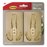 Command™ Decorative X-Large Triple Hooks, Plastic, Satin Brass, Supports 10 lb, 2/Pack (MMM17038BR2ES) Pack of 2