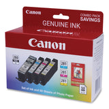Canon® 2021C006 (CLI-281/PGI-280XL) Ink/Paper Combo, Black/Cyan/Magenta/Yellow (CNM2021C006) Pack of 4