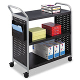 Safco® Scoot Three Shelf Utility Cart, Metal, 3 Shelves, 1 Bin, 300 lb Capacity, 31" x 18" x 38", Black/Silver (SAF5339BL) Each