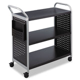 Safco® Scoot Three Shelf Utility Cart, Metal, 3 Shelves, 1 Bin, 300 lb Capacity, 31" x 18" x 38", Black/Silver (SAF5339BL) Each
