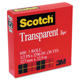 Scotch® Transparent Tape, 1" Core, 0.5" x 36 yds, Transparent (MMM600121296) Each