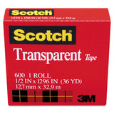 Scotch® Transparent Tape, 1" Core, 0.5" x 36 yds, Transparent (MMM600121296) Each