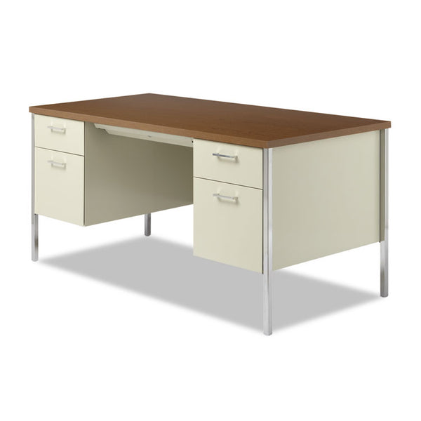 Alera® Double Pedestal Steel Desk, 60" x 30" x 29.5", Cherry/Putty (ALESD6030PC)