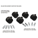Master Caster® Deluxe Duet Casters, Grip Ring Type B and Type K Stems, 2" Soft Polyurethane Wheel, Matte Black, 5/Set (MAS23624) Set of 5