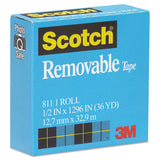 Scotch® Removable Tape, 1" Core, 0.5" x 36 yds, Transparent (MMM811121296) Each