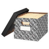Bankers Box® STOR/FILE Decorative Medium-Duty Storage Box, Letter/Legal Files, 12.5" x 16.25" x 10.5", Black/White Brocade Design, 4/CT (FEL0022705) Case of 4