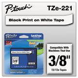 Brother P-Touch® TZe Standard Adhesive Laminated Labeling Tape, 0.35" x 26.2 ft, Black on White (BRTTZE221) Each