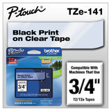 Brother P-Touch® TZe Standard Adhesive Laminated Labeling Tape, 0.7" x 26.2 ft, Black on Clear (BRTTZE141) Each