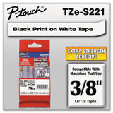 Brother P-Touch® TZe Extra-Strength Adhesive Laminated Labeling Tape, 0.35" x 26.2 ft, Black on White (BRTTZES221) Each