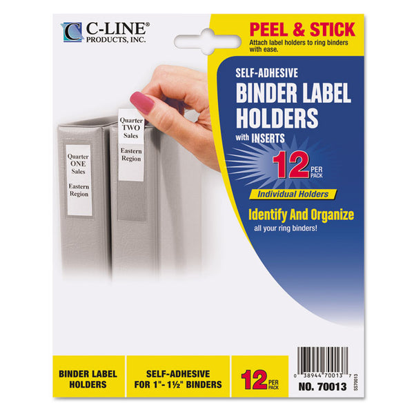 C-Line® Self-Adhesive Ring Binder Label Holders, Top Load, 1 x 2,81, Clear, 12/Pack (CLI70013)