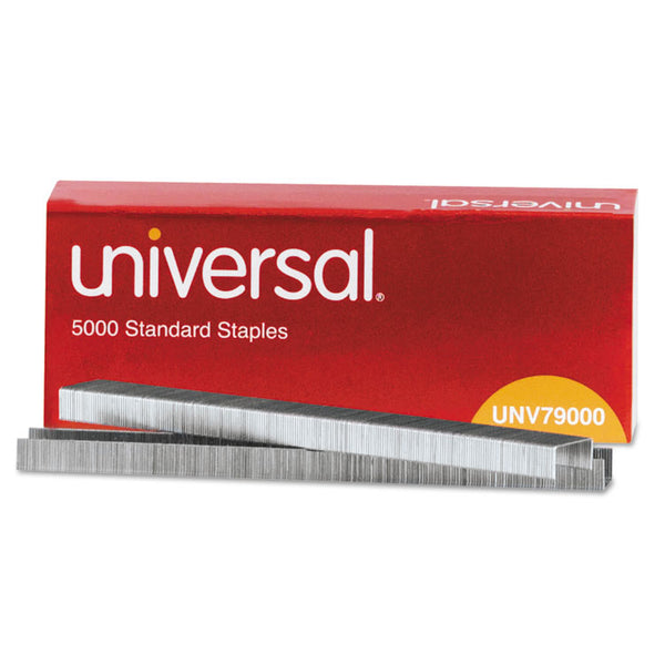 Universal® Standard Chisel Point Staples, 0.25" Leg, 0.5" Crown, Steel, 5,000/Box (UNV79000)